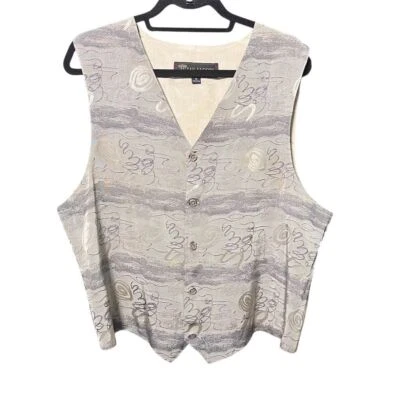 Chaleco Unisex Plateado Geométrico Formal Vintage Seda XL Cuello en V Cierre de Botón Foto 1 de 4