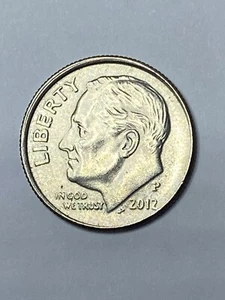 US ROOSEVELT DIME 2012-P (10 Cents) STRUCK OFF CENTER Error, Circulated Coin. #2 - Picture 1 of 3