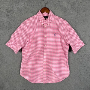 Polo Ralph Lauren Shirt Boys Pink Gingham Check Button Down Short Sleeve Large - Picture 1 of 11