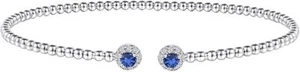 1/4Ct Natural Diamond & Blue Sapphire Adjustable Cuff Bracelet 925 Sterling - Picture 1 of 5