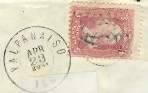 Sc #65 ERROR INVERTIDO AÑO 1863 Valparaíso Cancelar 3 Céntimos Washington 1861 US49E73 - Imagen 1 de 2