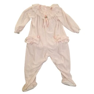 Vintage Baby Romper Girls XL USA Ruffles Lace Footies One Piece Snaps Feminine - Picture 1 of 14
