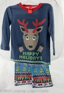 Christmas Pajamas Boy or Girl Reindeer Knit Look Top and Bottom 2T 3 T 4 T NWT - Picture 1 of 2