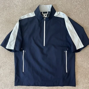 Footjoy Mens 1/4 Zip Windshirt Medium S/S Navy Blue Golf Zippered Pockets - Picture 1 of 6