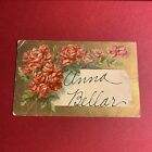 (1) Antique Postcard ?Anna Bellar? Featuring Bouquet Of Roses On Gold Background