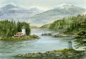 Rockwell Lighthouse B&B, Sitka, Alaska. Pasaje interior. Tarjetas de notas de acuarela - Imagen 1 de 2