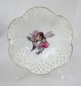 Vintage Frederick Warne Germany Porcelain Sweet Pea Flower Fairy Pierced Bowl - Picture 1 of 4