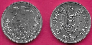 MOLDOVA 25 BANI 1993 UNC  HERALDIC EAGLE,VALUE DIVIDES DATE ABOVE MONOGRAM   - Picture 1 of 1