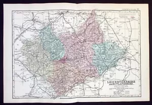 LEICESTERSHIRE, RUTLANDSHIRE, original antique Victorian county map, Bacon, 1890 - Picture 1 of 4