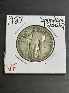 Moneda muy fina de cuarto de plata 1927 P Standing Liberty en estado bastante bueno (Raw12790) - Imagen 1 de 2