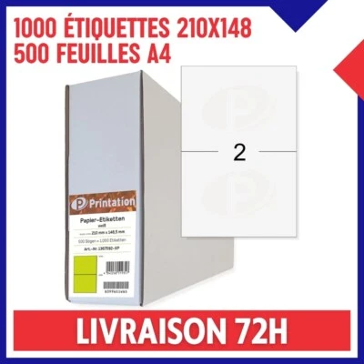 1000 Étiquettes Adhésives d'expédition A4 Blanches Autocollantes 2 par Feuille - Photo 1/4