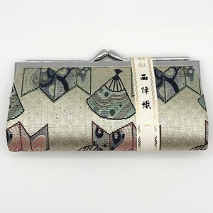 Portafoglio originale Giappone Tokyo Kyoto Kiss Lock portamonete NISHIJIN KIMONO verde - Foto 1 di 11