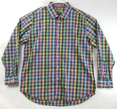 Camisa Bristol & Bull Western Para Hombres 2XL Rosa Verde Madrás A Cuadros Puños Abatibles Foto 1 de 4