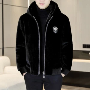 Men's Winter New High-end Gold Mink Fur Parka Thickened Hooded Fur Jacket Sz - Picture 1 of 25