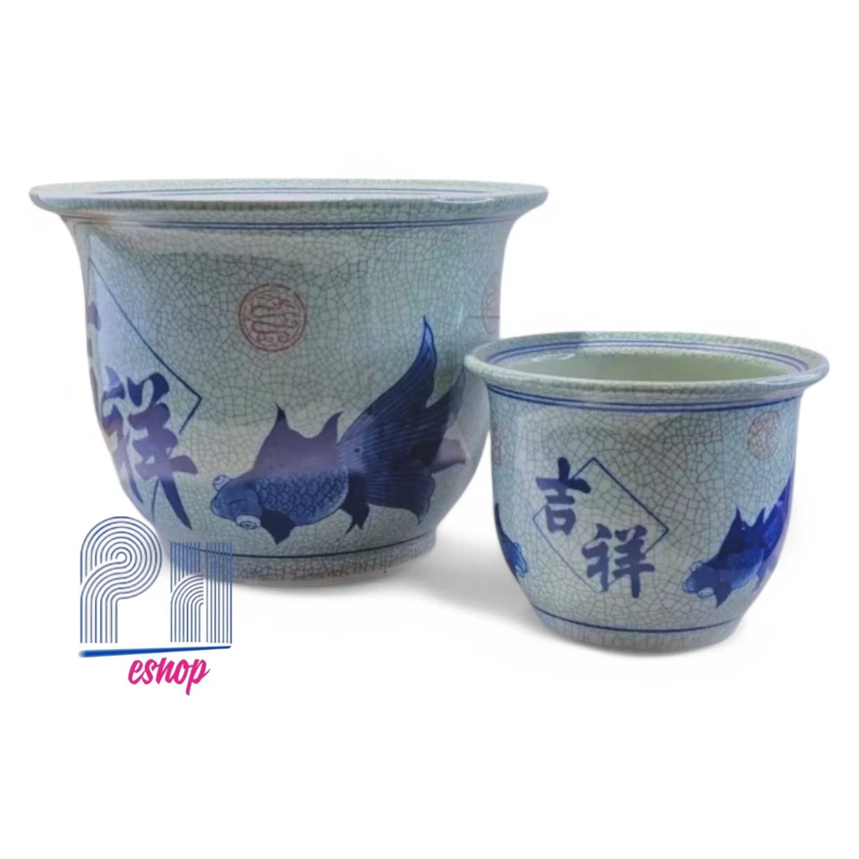 Juego de macetas orientales jardinera de porcelana esmalte craquelado vintage Foto 1 de 4