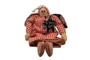 Primitive Volkskunst handgefertigte ENGEL Puppe rote Karos 19 Zoll - Unikat - Bild 1 von 4