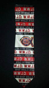 ROMARIO MANZIN WWJD What Would Jesus Do Mens Silk Neck Tie Ivory Black Red MINT - Picture 1 of 3