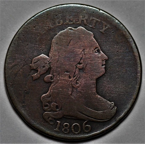 1806 Draped Bust Half Cent - Large 6/Stems - Rotated Die - 1/2c Penny Coin - L37 Cover