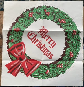 Vintage MERRY CHRISTMAS Wreath Paper Wall Poster - Picture 1 of 6