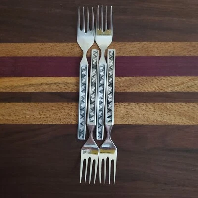 4 Vtg MCM Noritake "Eros" Salad Forks Greek Key Neoclassic Ethnic Eclectic - Image 1 of 4
