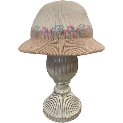 Sombrero tejido vintage para mujer forrado floral WPL 219 etiqueta Union marrón crema hecho en EE. UU. Foto 1 de 4