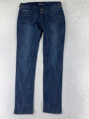 Pantalones de mezclilla Clash para mujer 9 azules tiro bajo ajustados algodón oscuro brillante 29x30 Foto 1 de 4