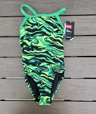 TYR  Black/green DuraFast Elite Miramar DiamondFit Girl Sz 22 One Piece New - Image 1 of 3