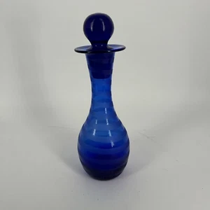 Cobalt Blue Frosted Spiral Stripe Decanter Italian Blown Glass with stopper - Picture 1 of 12