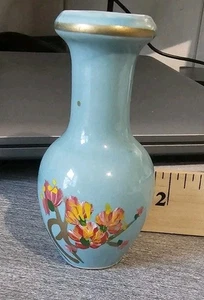 Kleine blaue Knospen Vase Keramik handbemalt Blumen floral  - Bild 1 von 4