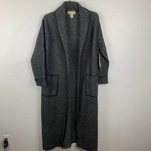 Jones New York Country Sweater Coat Women Large Black Gray Herringbone Old Money - Picture 1 of 6