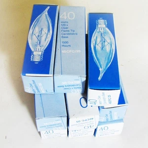 Set of 9 40 Watt 120v Clear Flame Tip Candelabra Base Lightbuilbs 1500 hrs each - Picture 1 of 5