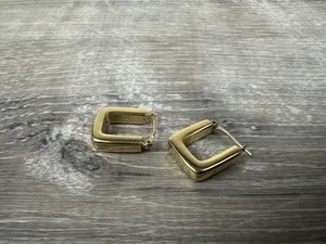 Vintage Ralph Lauren Square Hoop Earrings Gold Plated Stamped 14k Gold posts - Picture 1 of 7