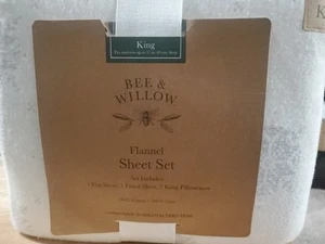 NEW Bee & Willow KING Size Flannel Cotton Sheet Set Color/Pattern Snowflake - Picture 1 of 6