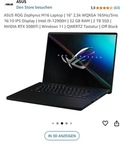 ASUS ROG Zephyrus M16 Gaming Laptop - I9-12900H, RTX 3080 Ti, 32GB RAM, 2TB SSD - Afbeelding 1 van 5