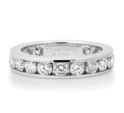 $14,000 TIFFANY & CO. ANILLO DE BODAS PLATINO DIAMANTE ETERNIDAD CANAL CANAL TALLA 7 Foto 1 de 4