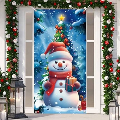  Christmas Door Cover, Front Door Covers Holiday Wall Decorations Merry Xmas  Foto 1 de 4