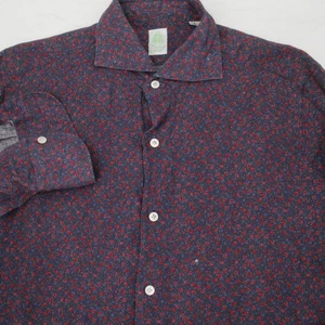 Finamore Napoli Shirt Mens Large Linen Long Sleeve Floral Made in Italy - Picture 1 of 14