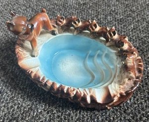 Cenicero vintage para perro con 5 cachorros boxer años 60 esmalte de porcelana azul marrón - Imagen 1 de 4
