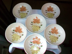 6 VINTAGE METLOX POPPYTRAIL WOODLAND GOLD COUPE SOUP BOWL EXCELLENT 6 3/4" - Picture 1 of 9