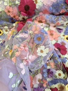Lavender Mesh 3d Multicolor Embroidered Lace Fabric Sold By Yard Prom Dress - Picture 1 of 12