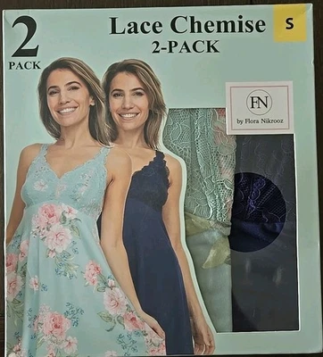 🌟NUEVO🌟 Flora Nikrooz Mujer Chemise Paquete de 2 Prendas para dormir de encaje multicolor PEQUEÑAS Foto 1 de 4
