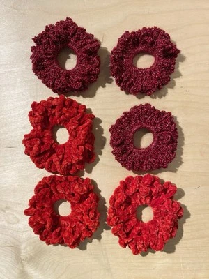 Set Of 6 Hand Crochet Scrunchies Christmas/Valentine Theme (LX) - Image 1 of 4
