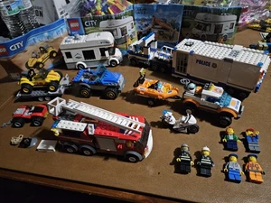 Huge Lego City Lot Police Fire Jeep Quad Motorcycle Boat ATV Camper Rare Figs - Picture 1 of 7