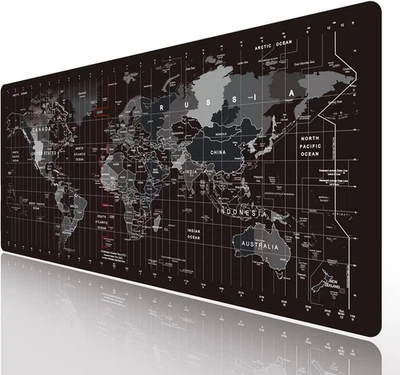 Grande Tappetino per Mouse Da Gioco Nero Mappa Del Mondo Mouse Pad Con Base in G - Immagine 1 di 4