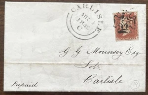 GB QV 1841 1d Red. SG8 FU 3 Margin MX Cancel On Cover from Penrith To Carlisle. - Picture 1 of 5