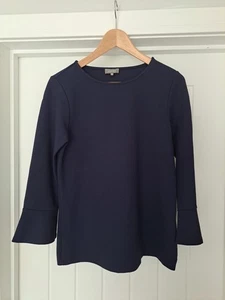 Jaeger Women's Navy Top With 3/4 Flared Sleeve & Slight Scoop Neck. Size: (S) - Picture 1 of 6