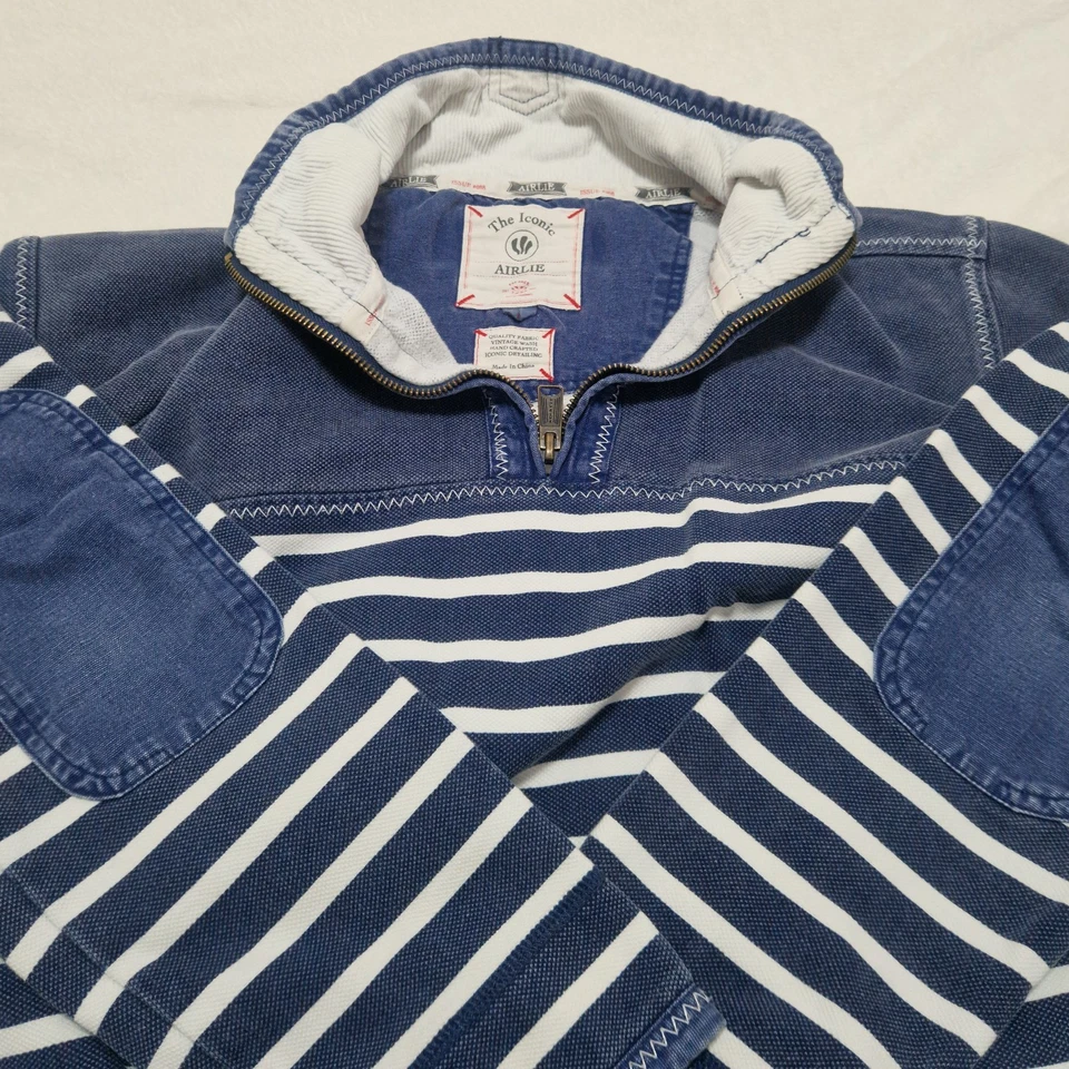Fat Face Airlie Sweater Hombres S Azul Medianoche Raya 1/4 Cremallera Parche ... - Imagen 1 de 4