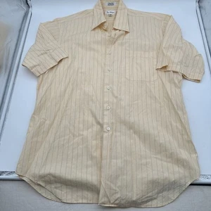 80s Paul Fredrick Men’s Button Shirt Sz 17 Two Ply Cotton Yellow Pinstripe VTG - Picture 1 of 7
