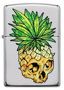 GENUINE ZIPPO LIGHTER (96241) CANNABIS SKULL HIGH POLISH CHROME - Bild 1 von 2