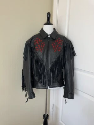 Chaqueta vintage de moto con flecos rosa para mujer Foto 1 de 4